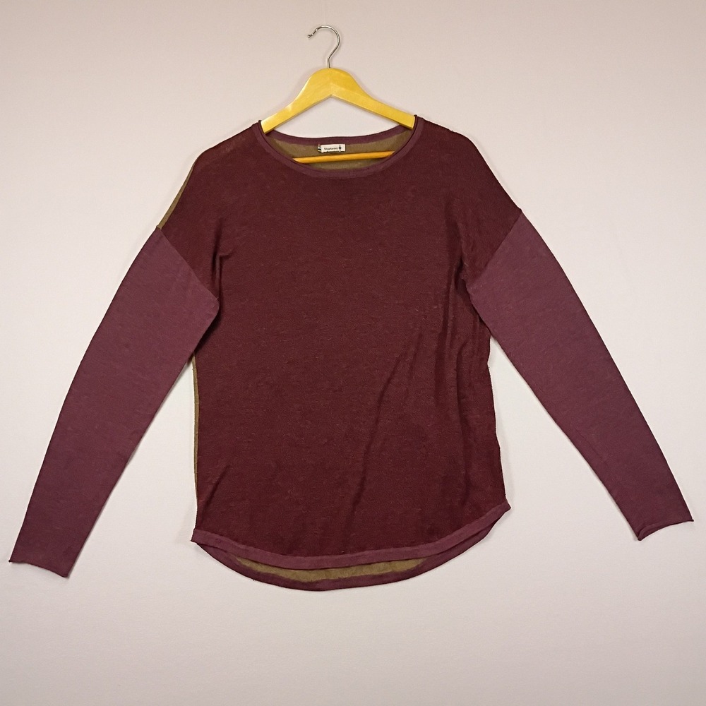 Outdoor Earthy Smartwool Womens Medium Burgundy Colorblock Wool Blend Knit Top